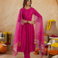 Fuchsia Pink Chanderi Embroidered Kurta Set with  Organza Dupatta