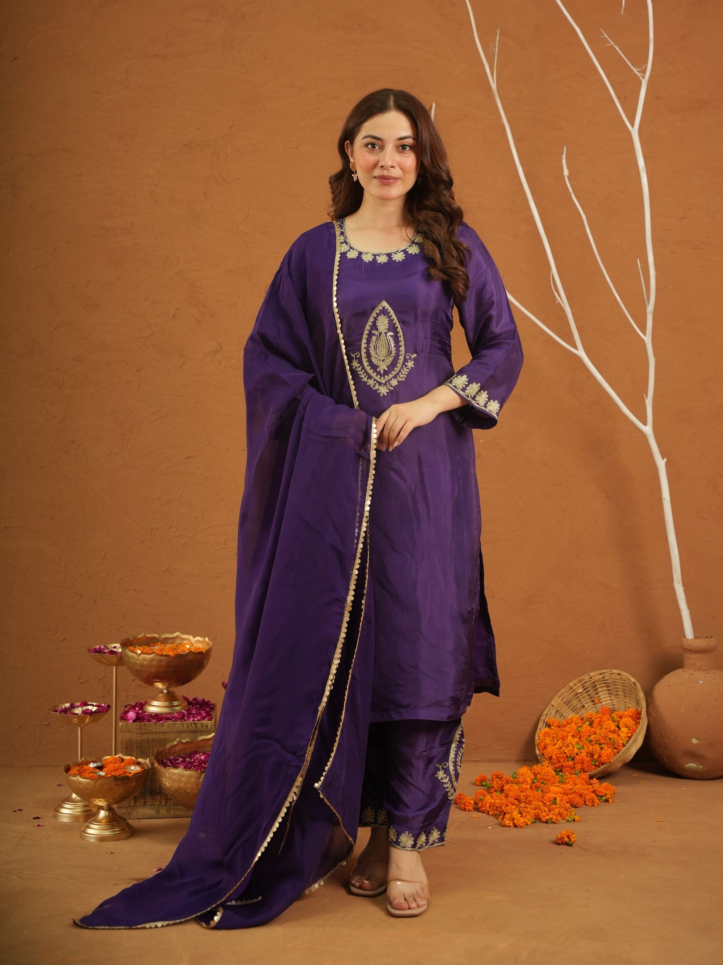 Zehra Purple Silk Zari Work Suit Set