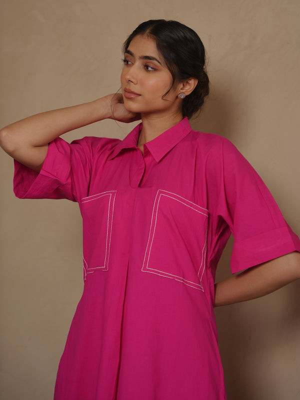 BEE PINK COTTON SUIT SET WITH BLOCK PRINT DUPATTA