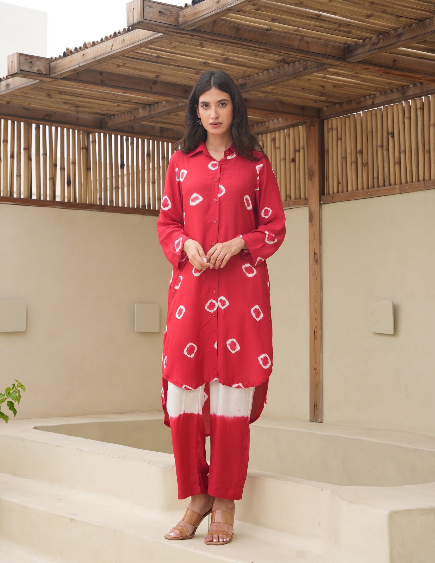 Ava Red Bandhani Maslin Co Ord Set