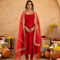 Red Chanderi Anarkali with Aari Work & Sequin Embellished  Dupatta