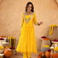 Yellow Chiffon Bandhej Mirrorwork Kurta Set