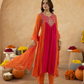Orange Chanderi Aari & Handwork Gathered Kurta Set