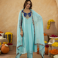 Sky Blue Chanderi A-Line Kurta Set with Handwork Detailing &  Organza Dupatta