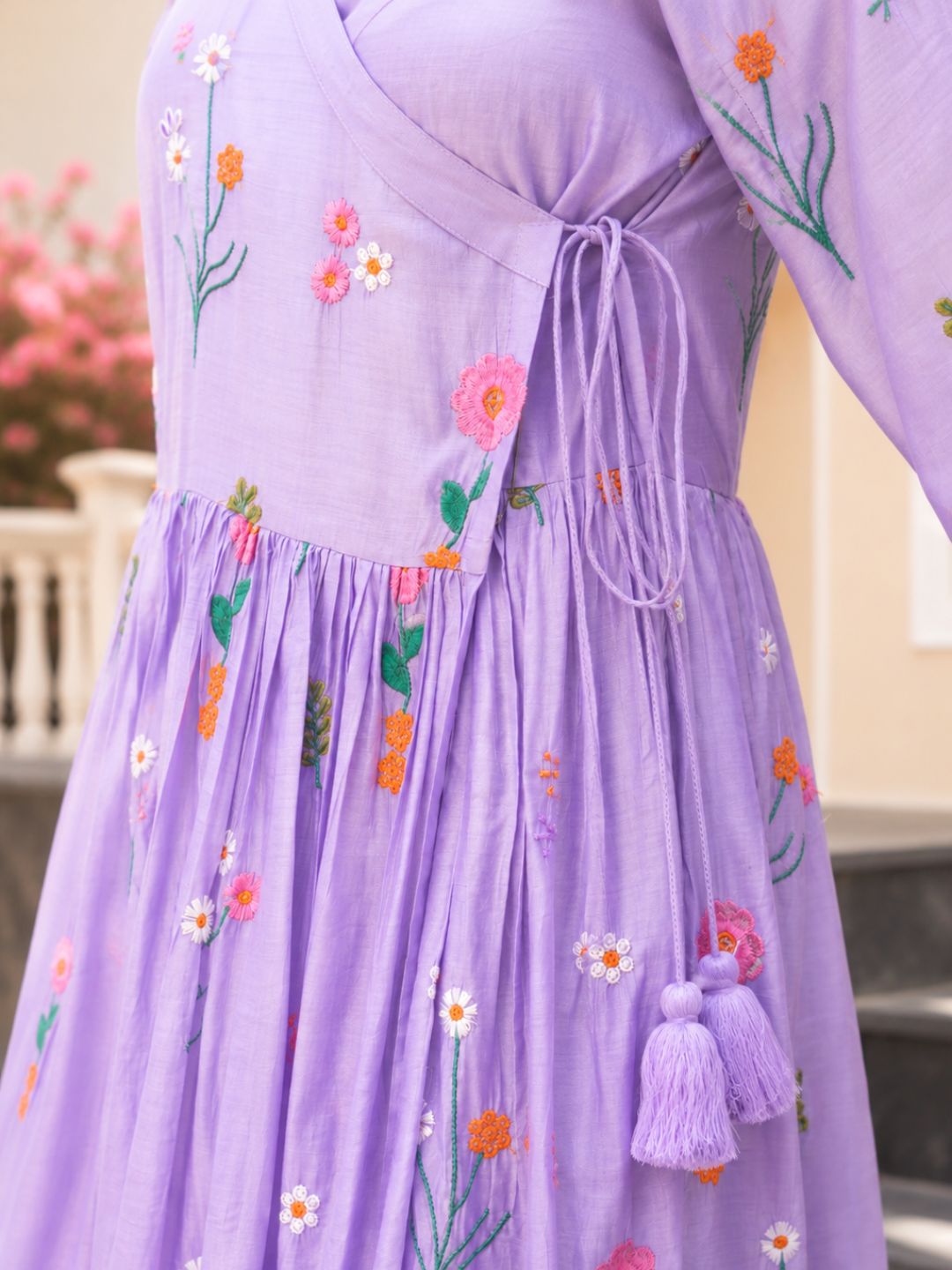 Lavender Daisy Chanderi Angrakha Kurta Set