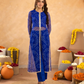 Blue Chiffon Bandhej Mirrorwork Straight Kurta