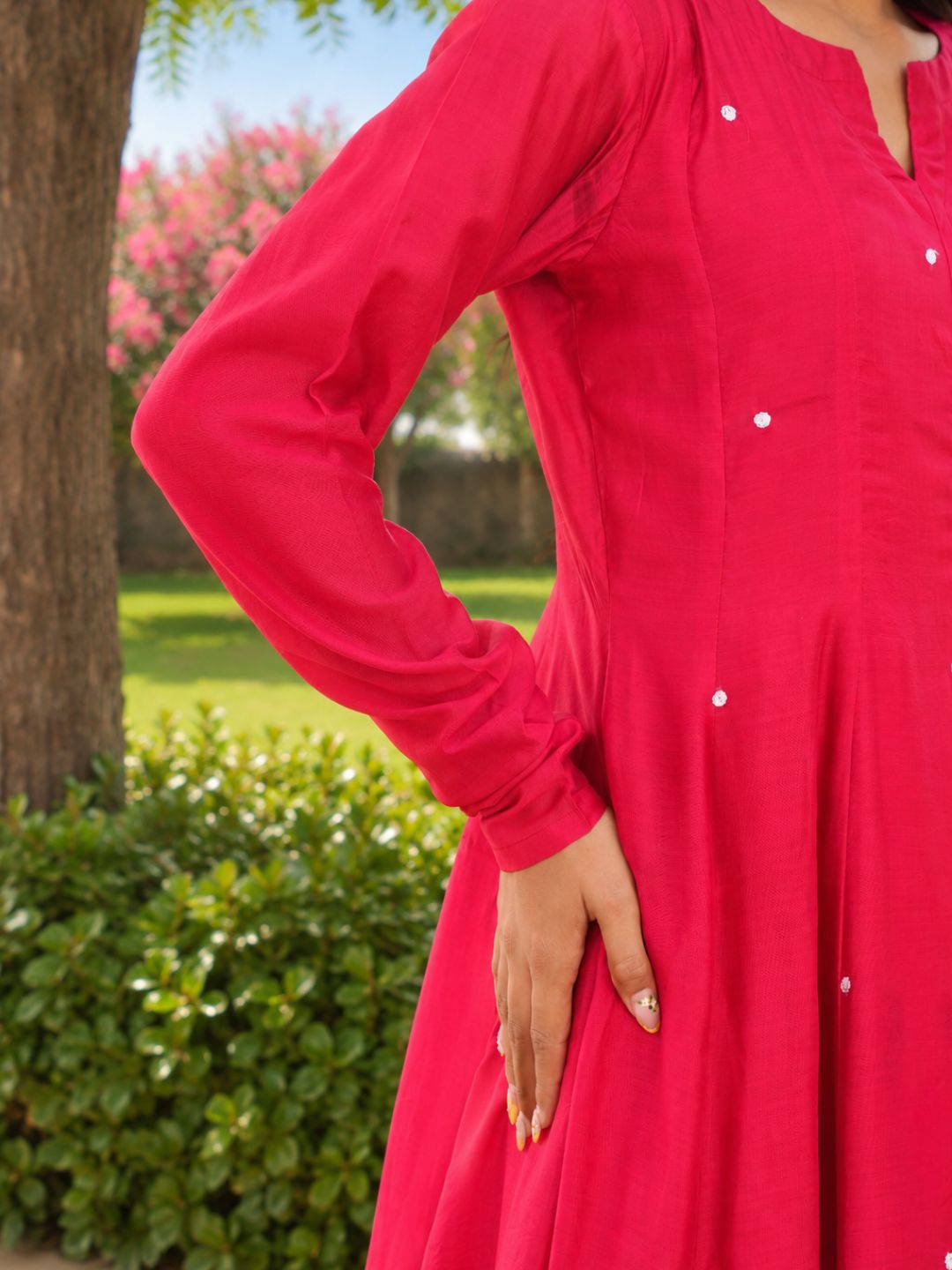 Ruby Bloom Floral Aari Work Chanderi Kurta Set