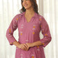 Mauve Pink Embroidered Chanderi Kurta Set with Pants & Dupatta