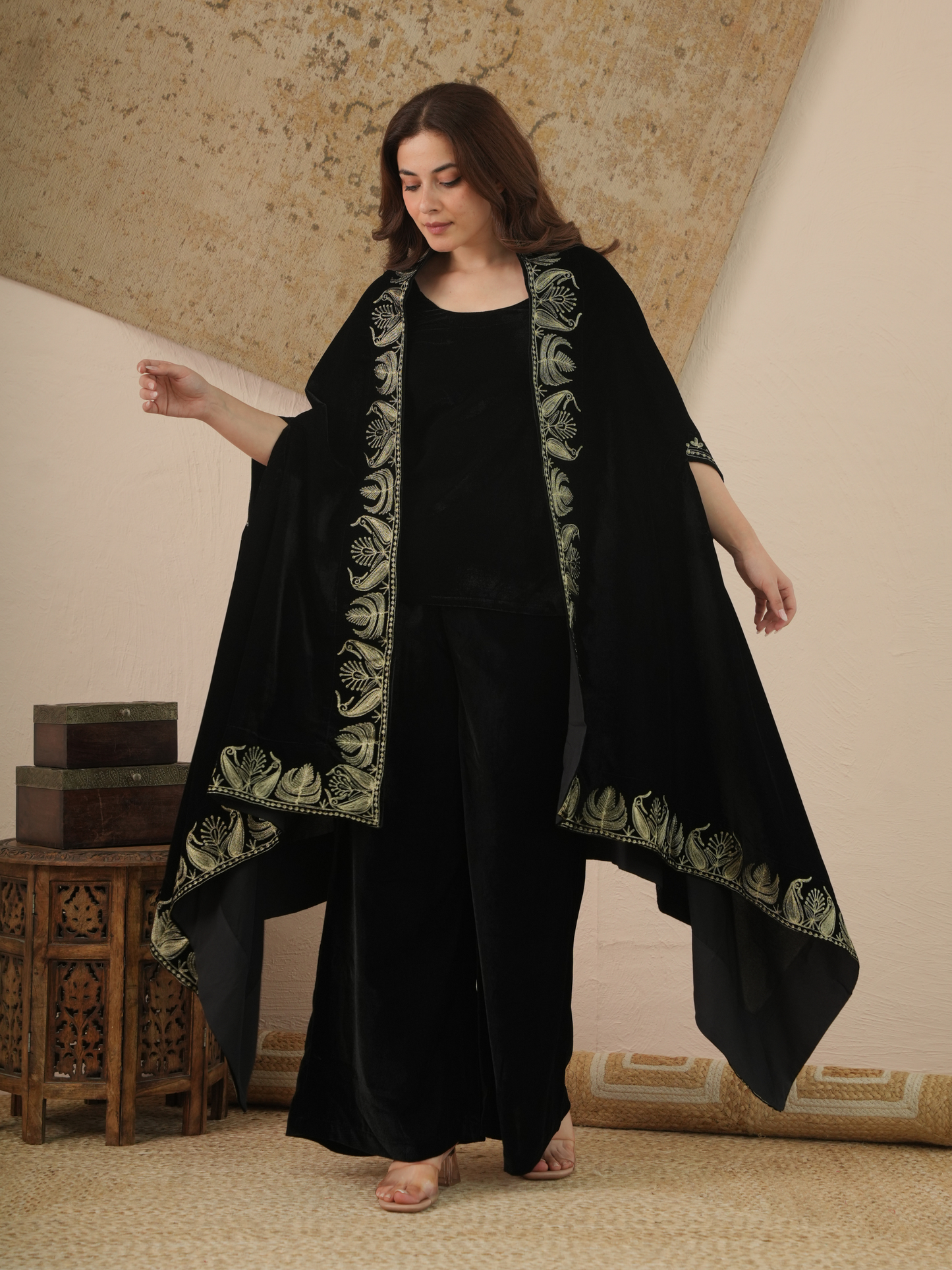 Afsana Black Velvet Co-ord Set with Shrug