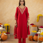 Red Handcrafted Chanderi Mirrorwork Straight Kurta Set