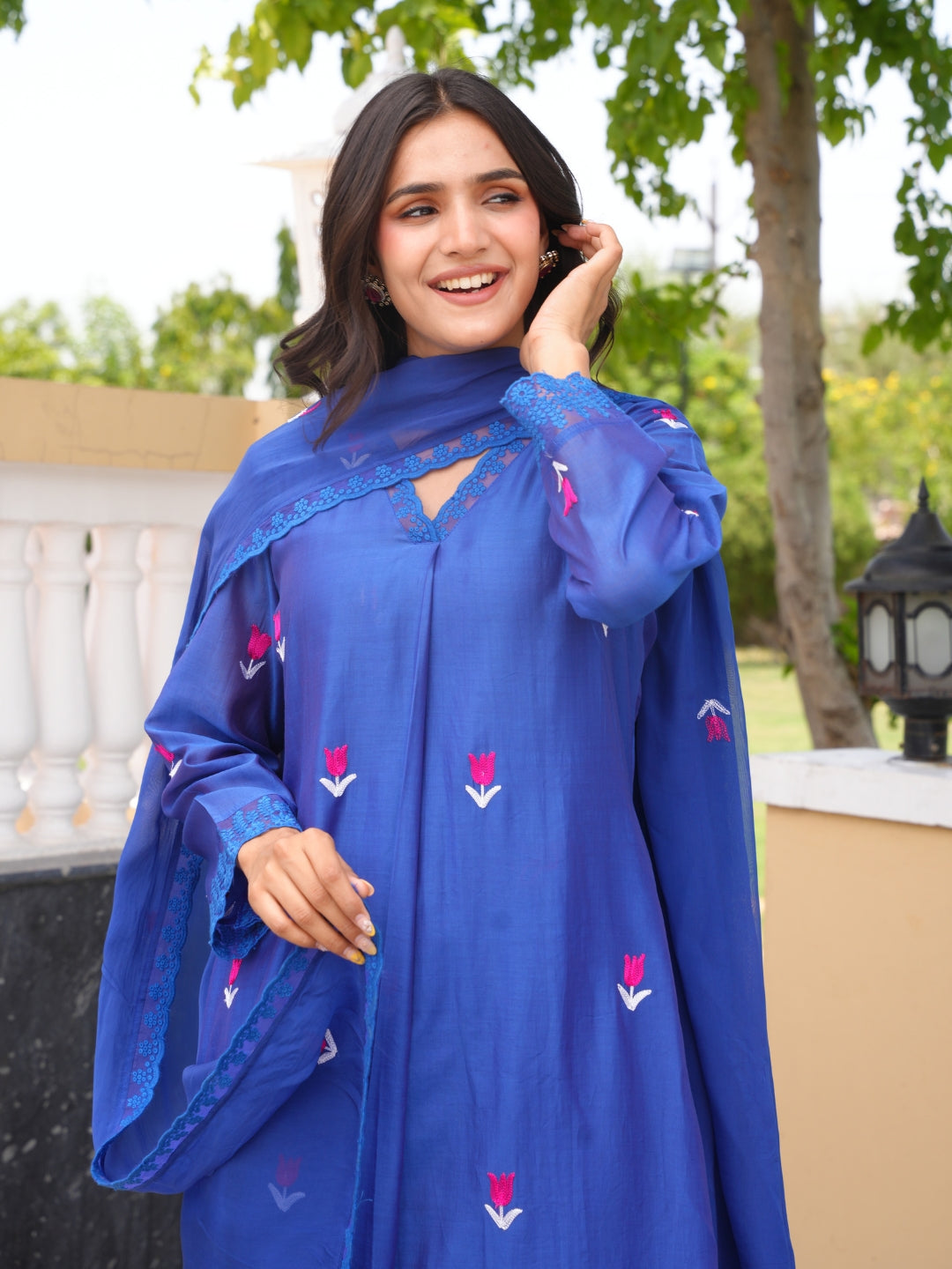 Tulip Tale Royal Blue Chanderi Kurta Set