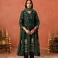 Bottle Green Floral Aari Embroidered Anarkali Set