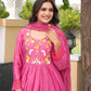 Rose Pink Floral Handwork Chanderi Kurta Set