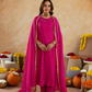 Fuchsia Pink Doria Hand Embroidered A- Line Kurta  Set
