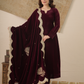 Zehra Wine Velvet Kurta With Pant & Dupatta