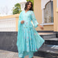 Aqua Blossom Chanderi Angrakha Kurta Set