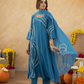 Blue Chanderi Aari Embroidered A- Line Kurta Set