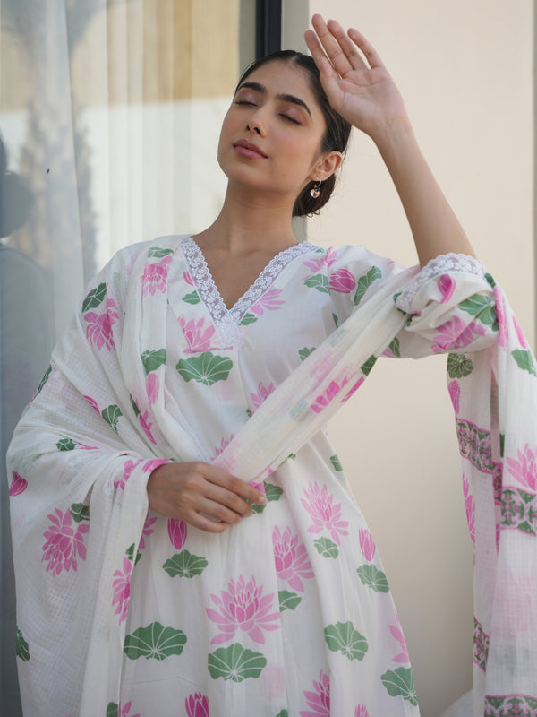 PINK LOTUS COTTON BLOCK PRINT SUIT SET