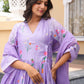 Lavender Daisy Chanderi Angrakha Kurta Set