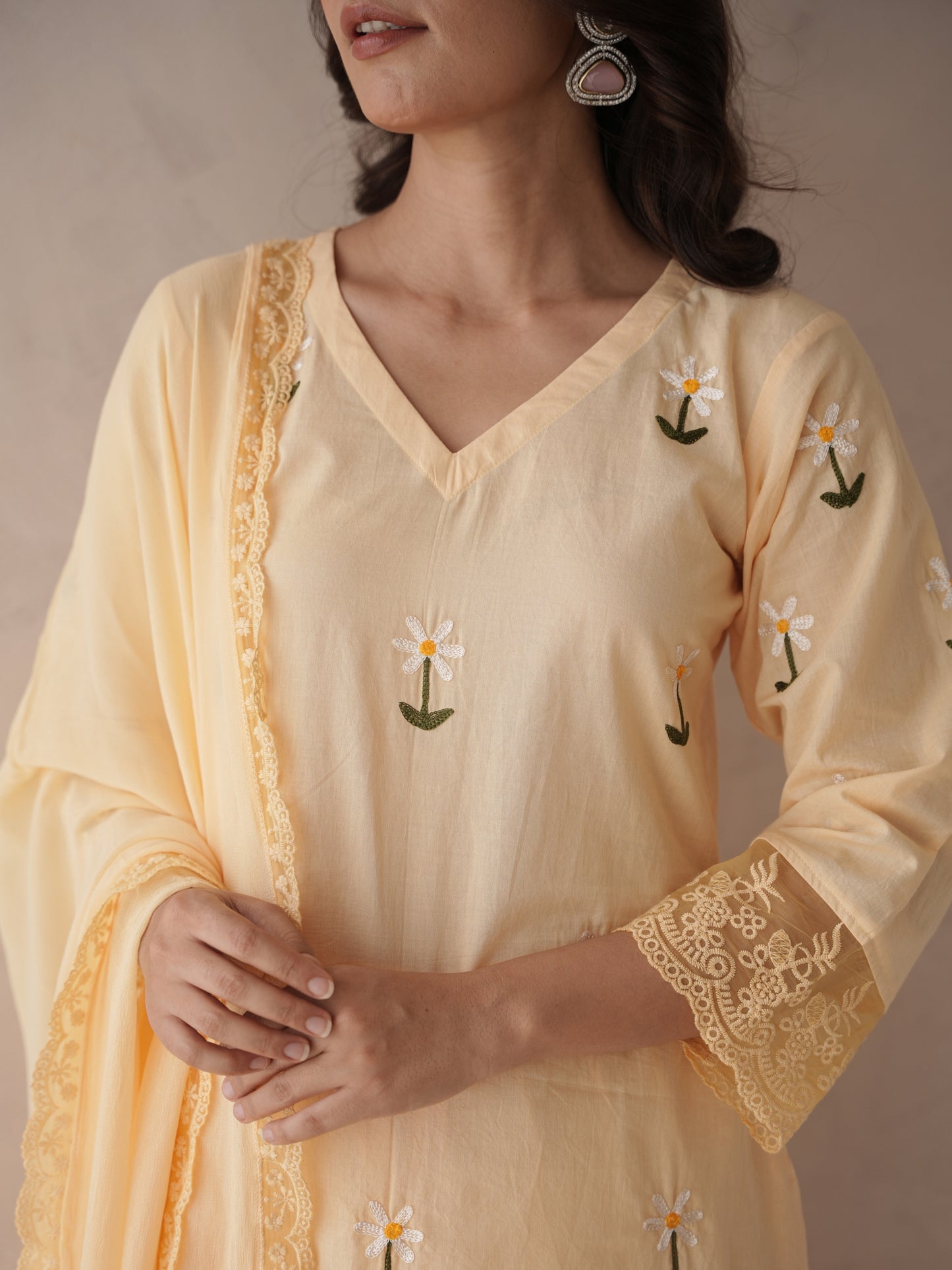 Rosabelle yellow rose embroidery cotton suit set
