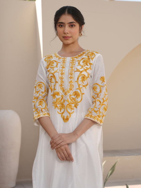 WISTERIA WHITE CHANDERI EMBROIDERED SUIT SET