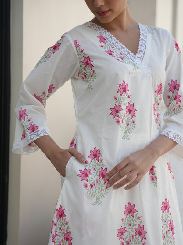 ALOE WHITE COTTON BLOCK PRINT SUIT SET