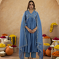 Dusty Blue Chanderi Zari Embroidered Gathered  Kurta Set