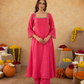 Salmon Pink Aari Handwork Chanderi A-Line Kurta set