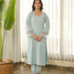 Powder Blue Schiffli Cotton Kurta Set with Pants & Organza Dupatta