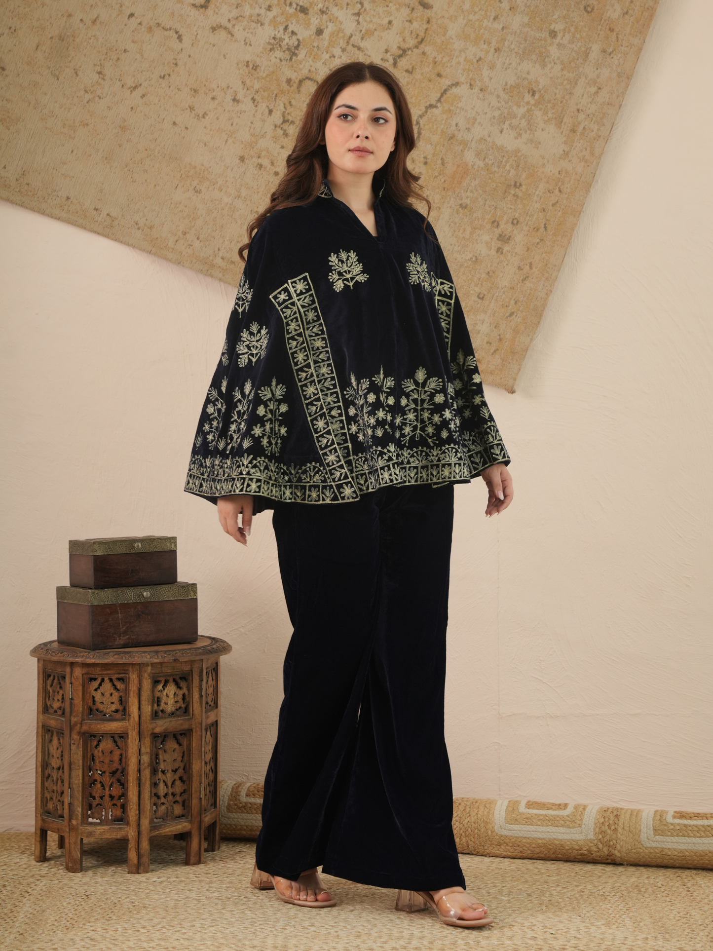 Naira Midnight Velvet Embroidered Co-ord Set