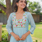 Powder Blue Floral Handwork Chanderi Kurta Set