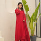 Red Organza Silk Aari Embroidered Suit Set
