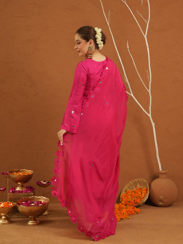 Nazakat Pink Silk Mirrorwork Suit Set
