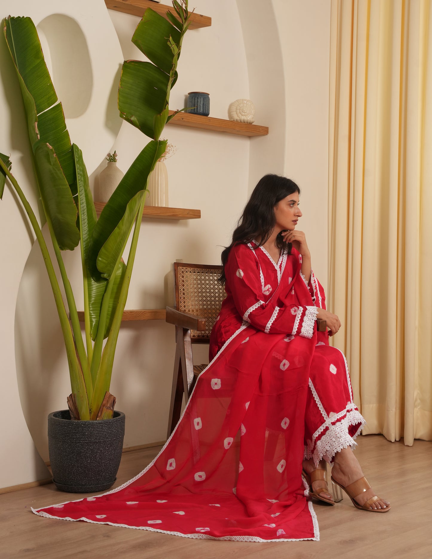 Zuri Red Bandhani Silk  Suit Set