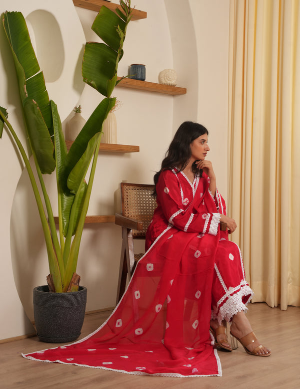 Zuri Red Bandhani Silk  Suit Set