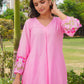 Pink Petal Floral Aari Work Chanderi Kurta Set
