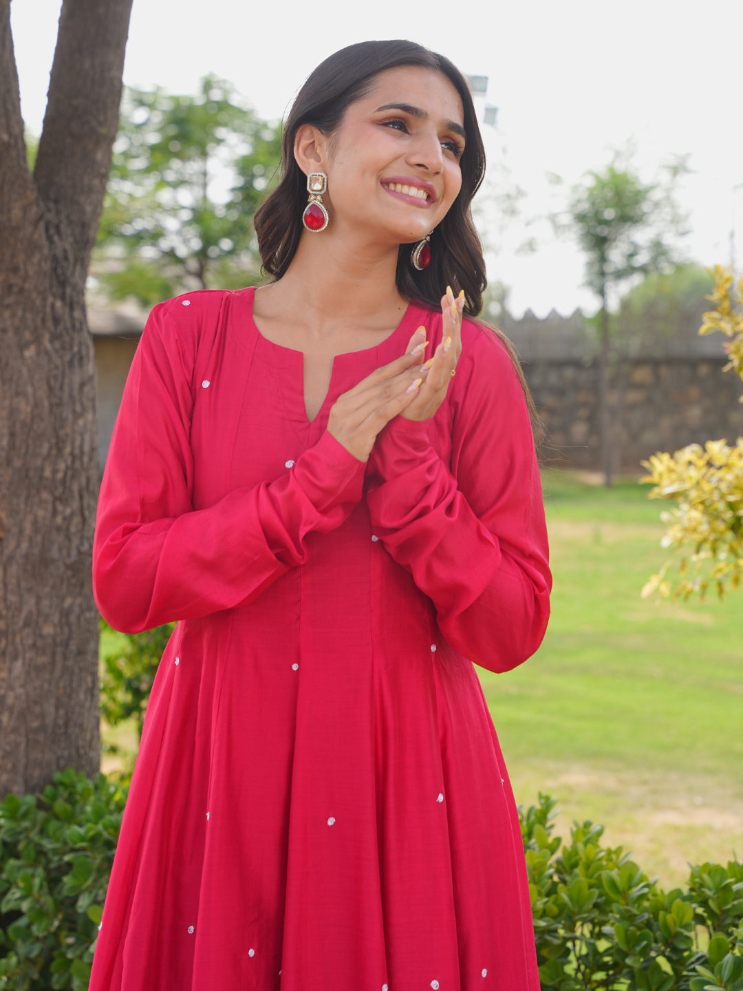 Ruby Bloom Floral Aari Work Chanderi Kurta Set