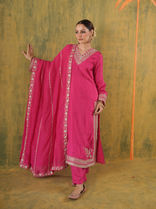 Rani Roohgulaab Silk Aari Embroidery Suit Set