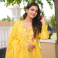 Mustard Floral Handwork Chanderi Kurta Set