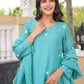 Teal Aqua Daisy Chanderi A-Line Kurta Set