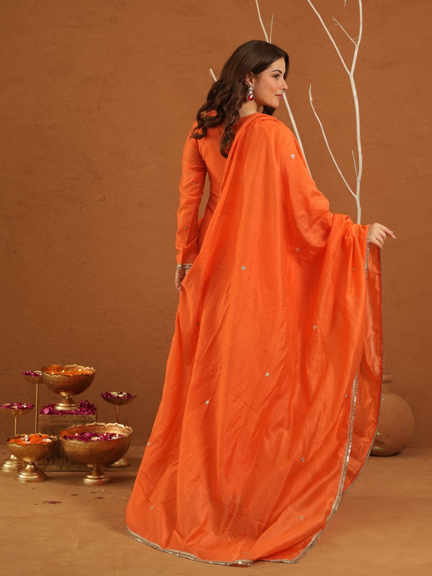 Adaayein Orange Chanderi Zari Sharara Set