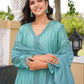Sea Green Chanderi Lace Work Kurta Set