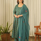 Emerald Green Cotton Suit Set with Pants & Doriya Dupatta