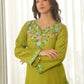 Olive Green Floral Embroidered Muslin Kurta Set with Pants