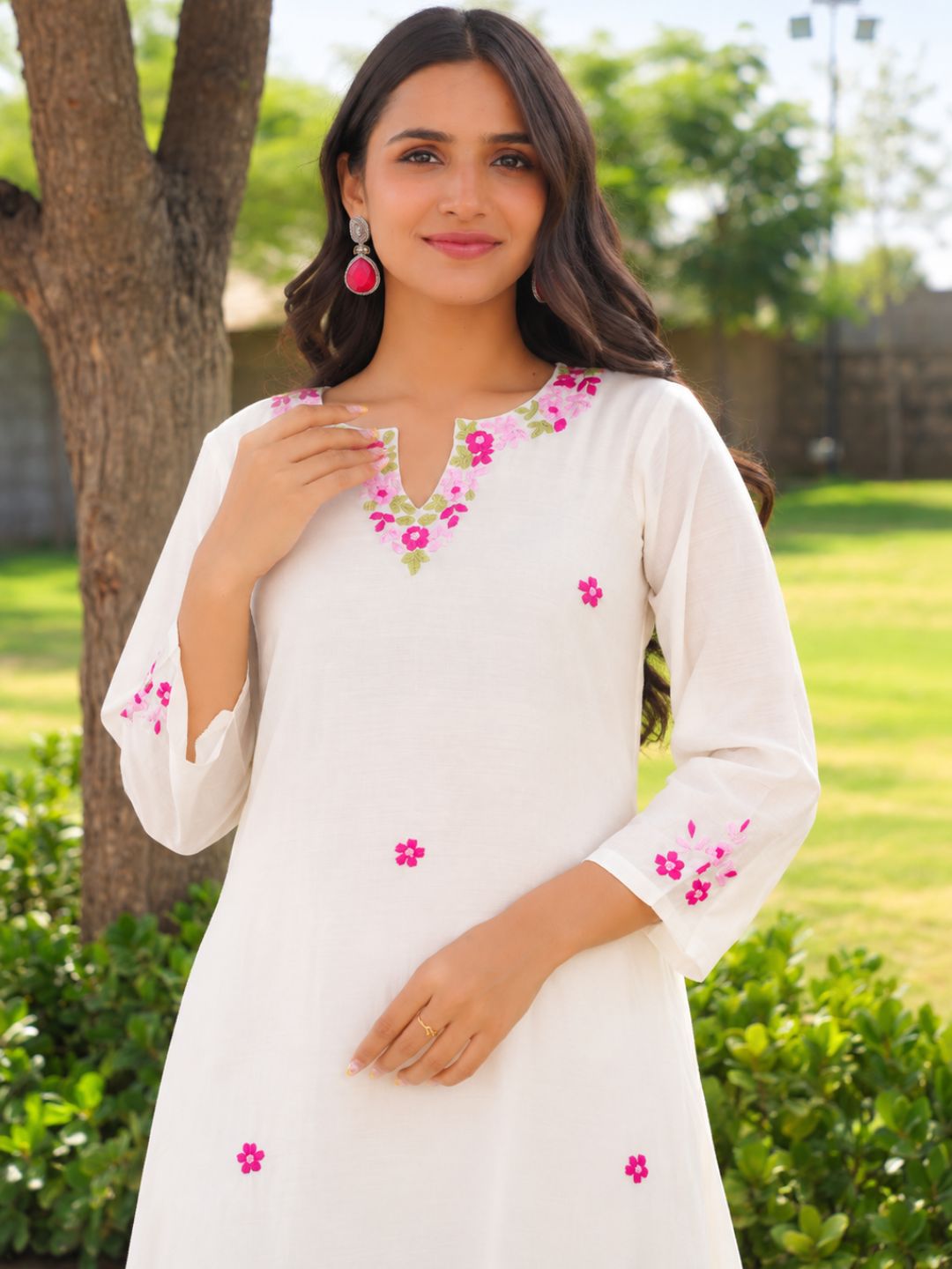 Off White Petal Handwork Chanderi A-Line Kurta Set