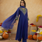 Royal Blue Zari Embroidered A-Line kurta with Dupatta