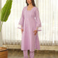 Lavender Schiffli Cotton Kurta Set with Pants & Organza Dupatta