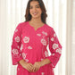 Ruby Bloom Hand-Painted Chanderi Kurta Set with Pearl Work