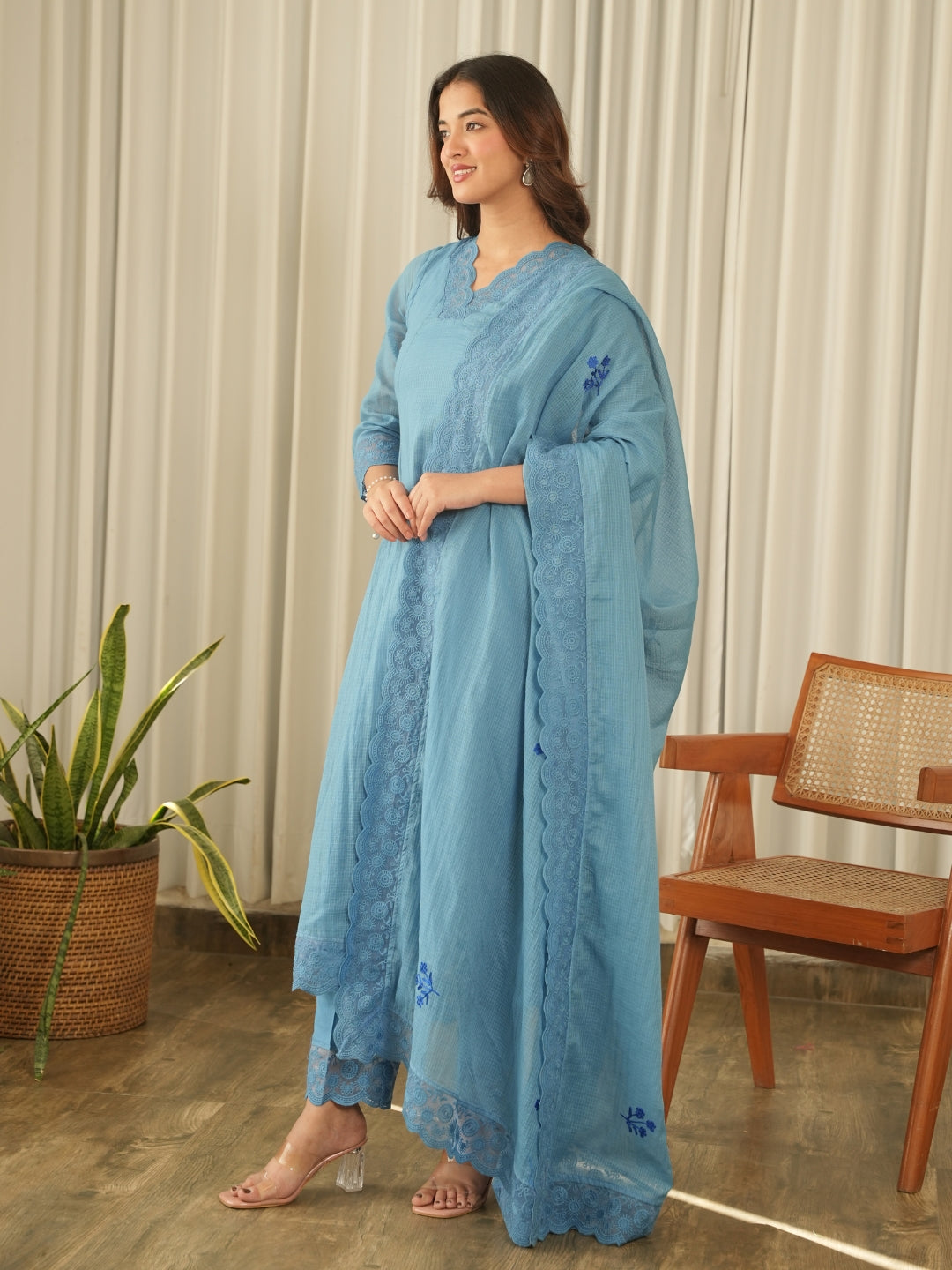 Powder Blue Aari Embroidered Doria Suit Set