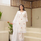 Shy White Embroidered Crushed Cotton Suit Set
